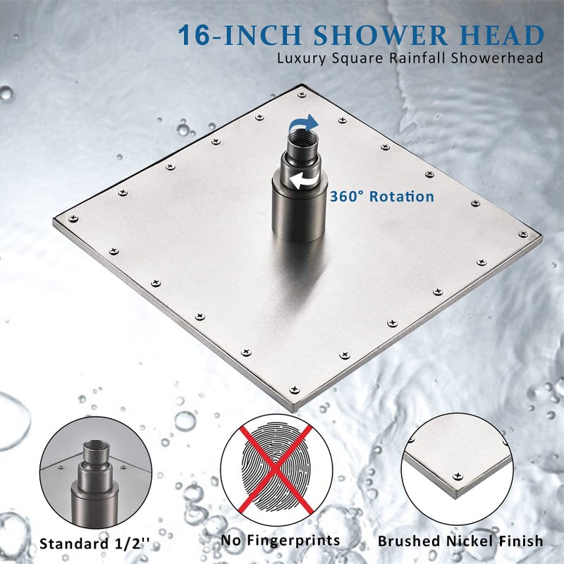 NeierThodore Bathroom LED Changing Color 16-inch Square Rainfall Shower Head Overhead Sprayer,Brushed Nickel - Image 5